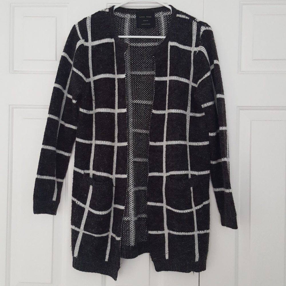 Windowpane Long Cardigan
